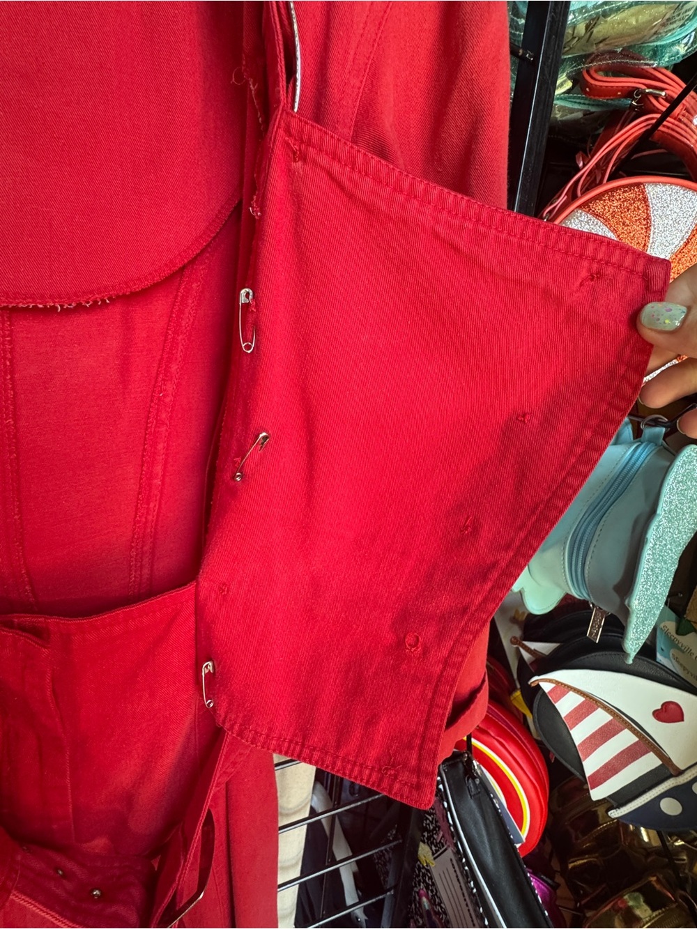 VTG 80's Karen Alexander Red Buckles & Buttons Jumpsuit - Picture 7 of 15